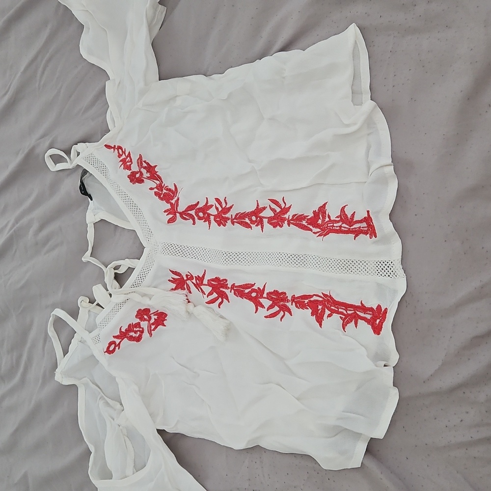 Red And Cream Boho Top